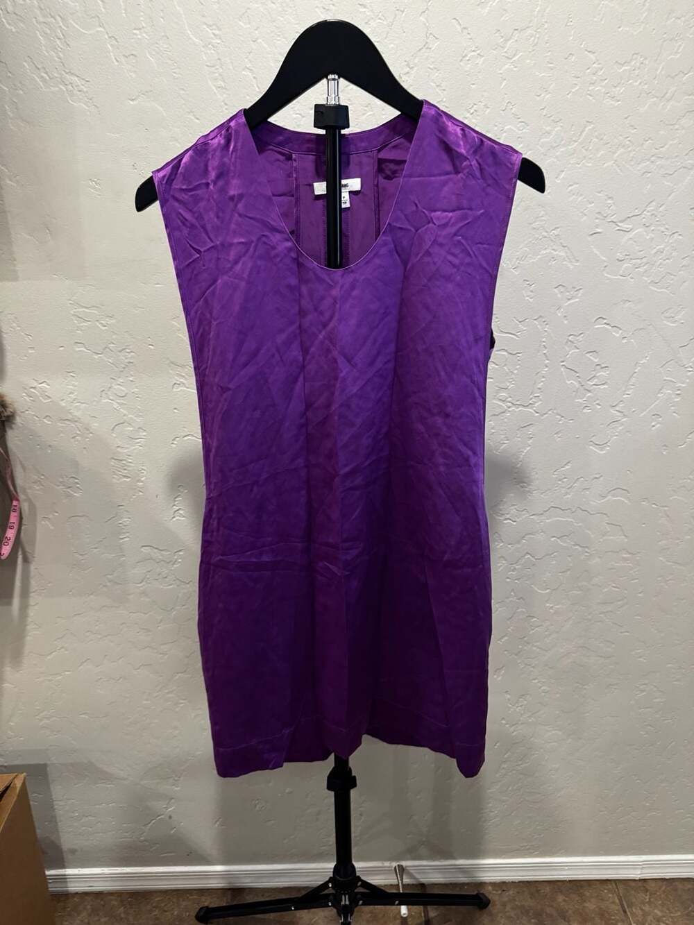 Helmut Lang Women's Sleeveless 100% Silk Shift Mini Dress in Purple